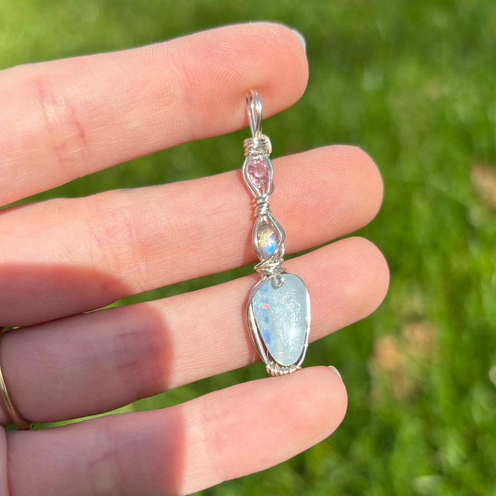 Boulder Opal, Labradorite, Amethyst Stack Pendant - image 1